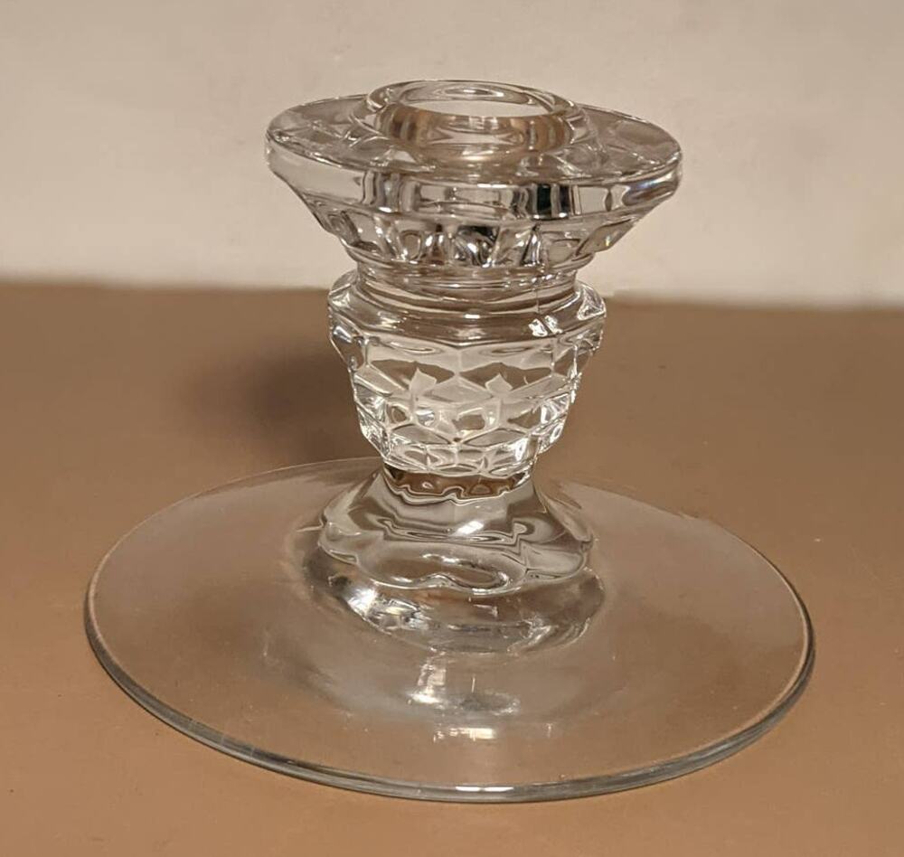 Fostoria 1980s Vintage Candle Stick Holder American Clear Stem Pressed Glass